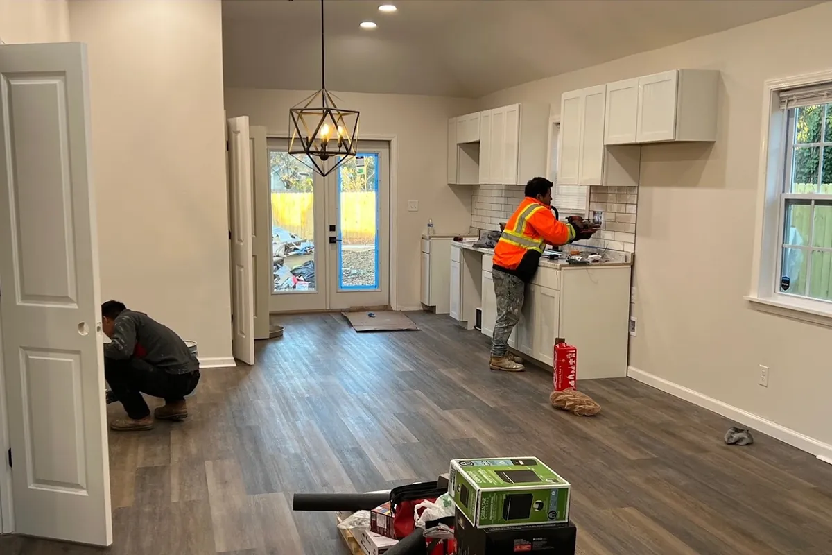 Living room after renovation, Living room opened to the kitchen