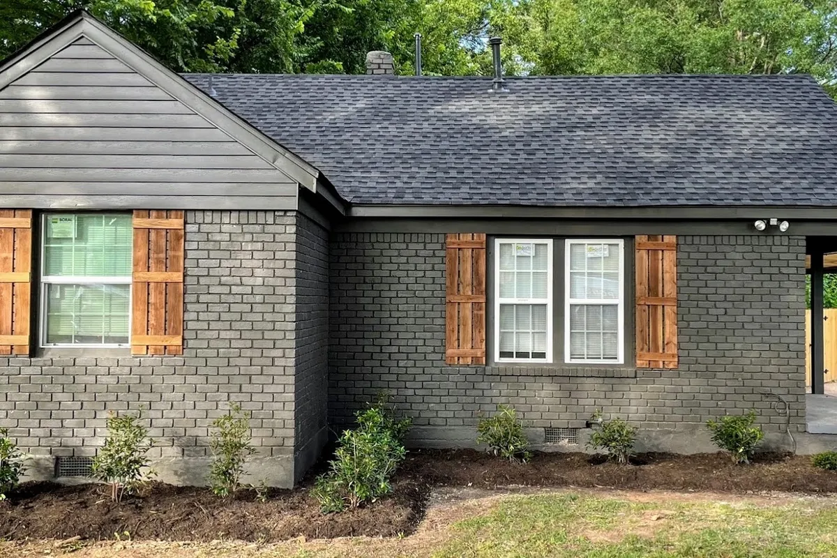 Front after renovation, Brick ranch, refreshed